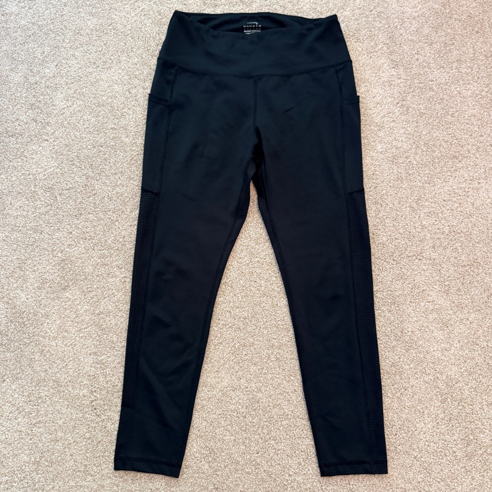 Seemly Leggings Womens Large Black Mesh Panel Side Pocket Active Yoga Pants